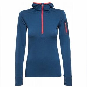 Icebreaker Terra Long Sleeve Half Zip Hood Merino Wool Jacket Blue Small